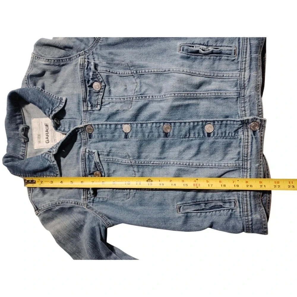 Garage Girlfriend Denim Jacket Womens Small Medium Wash Blue‎ Stretch Jean Coat